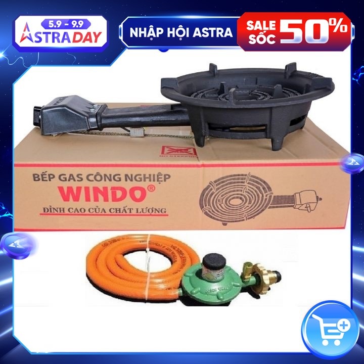 Bếp gas công nghiệp lửa lớn Windo  - Tặng bộ van dây (đầu đốt gang đúc nguyên khối, 3 vòng lửa) - Hàng Chính Hãng