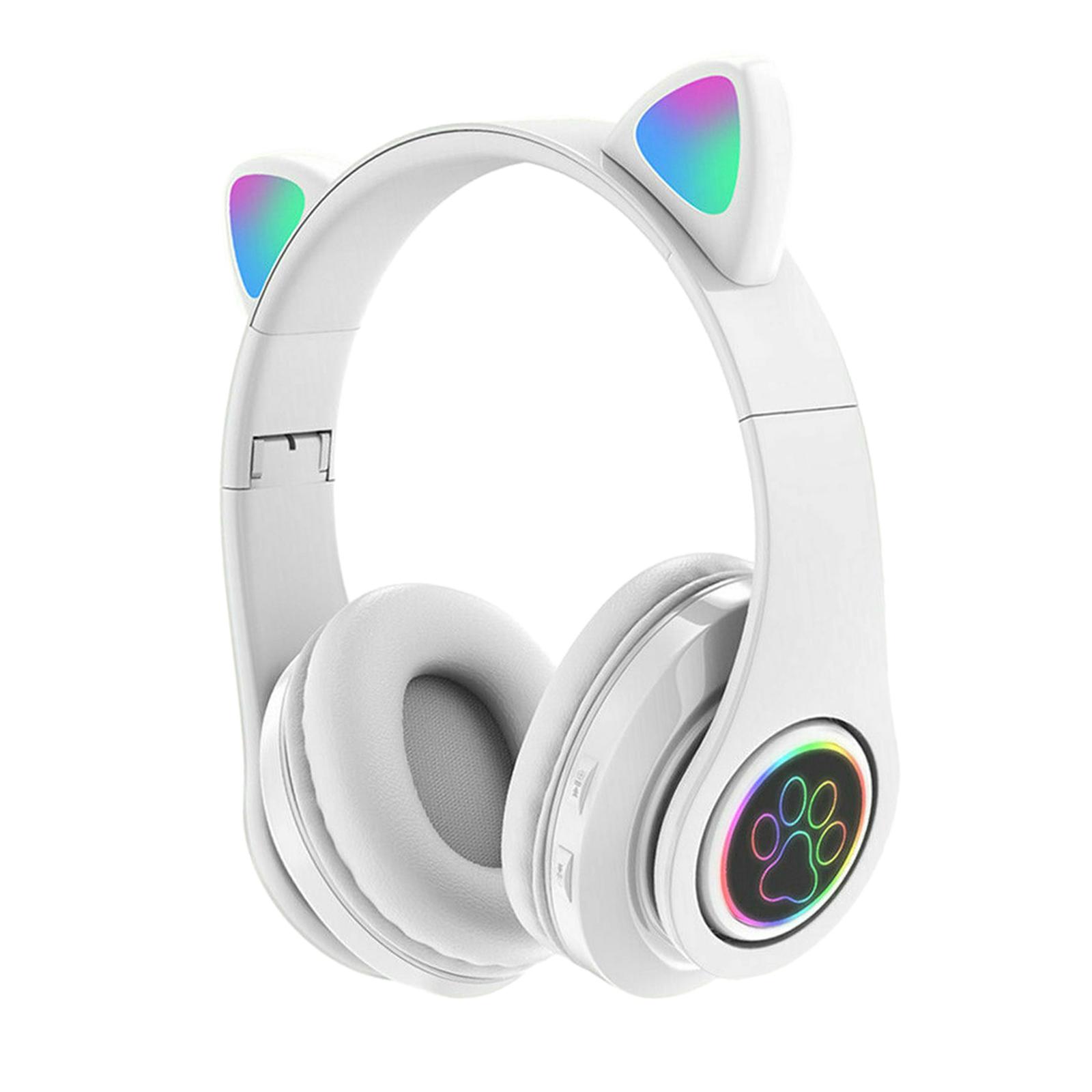 Girl Wireless Gaming Headset, Cute Cat Ear Headset with LED Lights, Noise Cancelling Stereo Gaming Headphones, Fashion Bluetooth 5.0 Headset for Kids