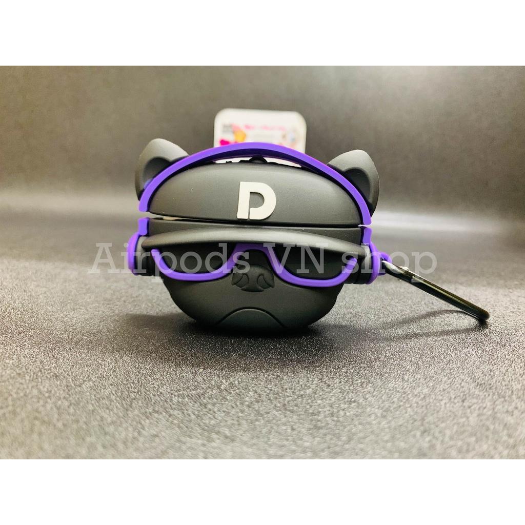 Bao Case Ốp dành cho Airpods 1/2 & Airpods Pro bulldog mang headphone tím siêu chất silicon cao cấp