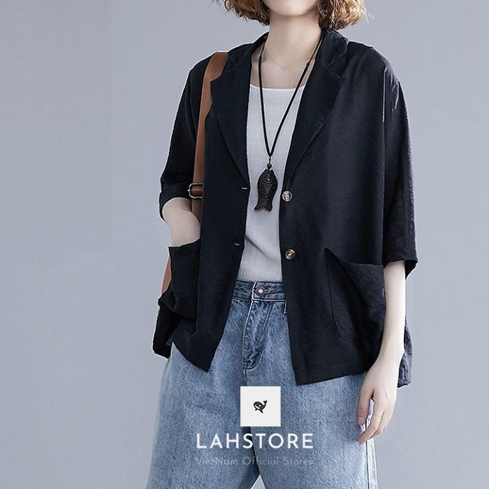 Áo Blazer nữ tay nỡ LAHSTORE, chất liệu LINEN cao cấp, thiết kế thanh lịch, phong cách Hàn Quốc