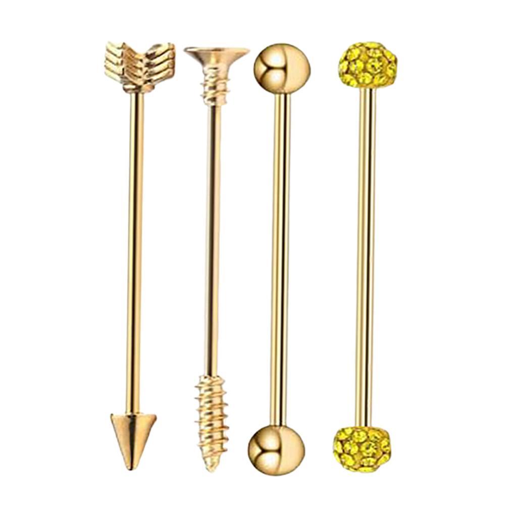 4 Pieces Stainless Steel Industrial Barbell Earrings