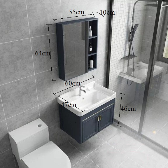 Bộ tủ chậu lavabo phòng tắm bằng nhôm màu xanh treo tường sang trọng
