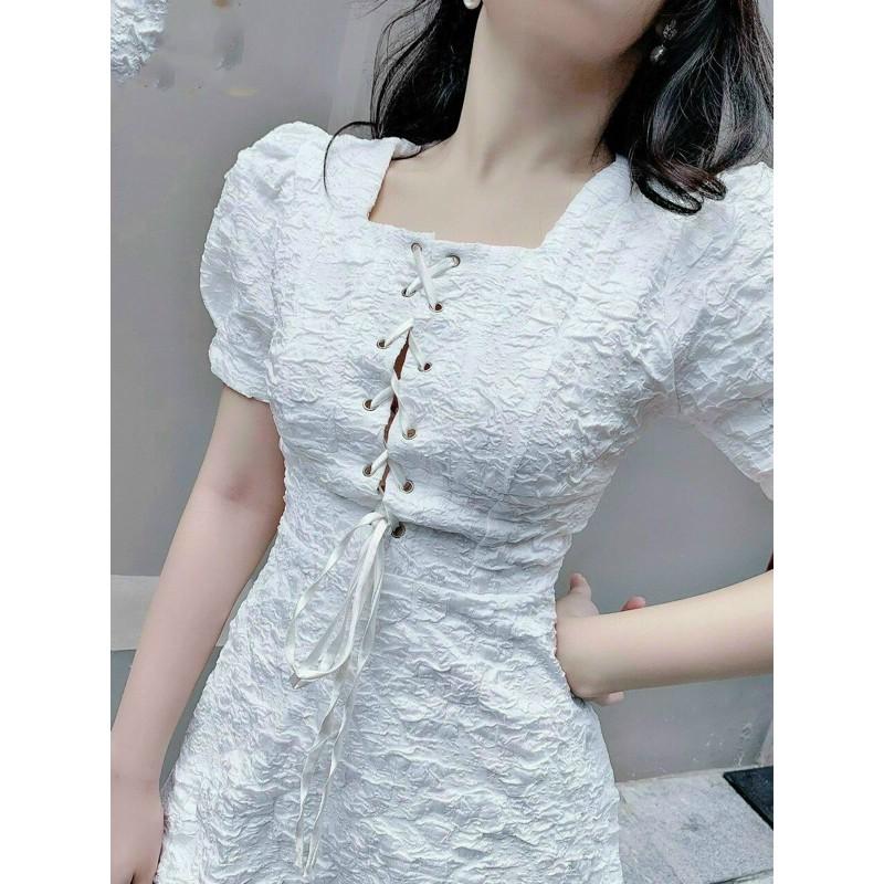 đầm gấm nổi Đan dây ngực - kèm hình thật