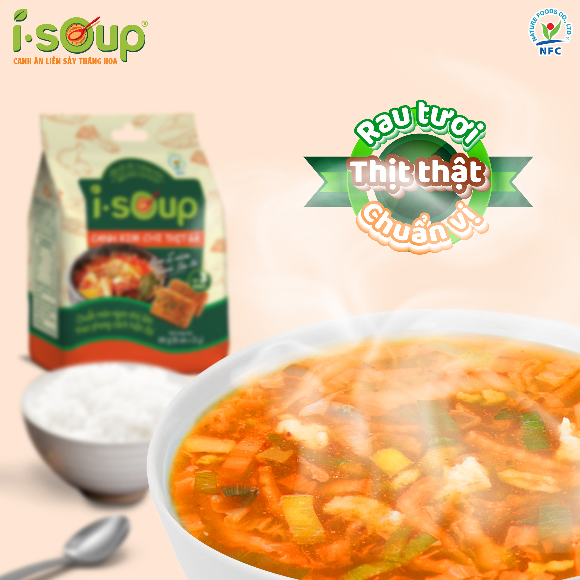 Combo 3 Túi Canh ISOUP (Kim Chi + Mây+ Súp Nấm) - Canh Ăn Liền Sấy Thăng Hoa