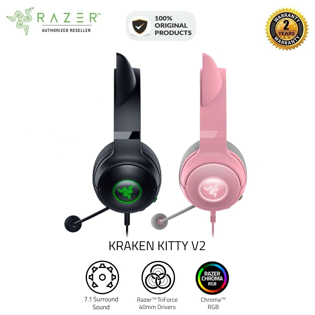 Tai nghe có dây choàng đầu Razer Kraken Kitty V2-USB Headset with RGB Kitty Ears_Mới, hàng chính hãng