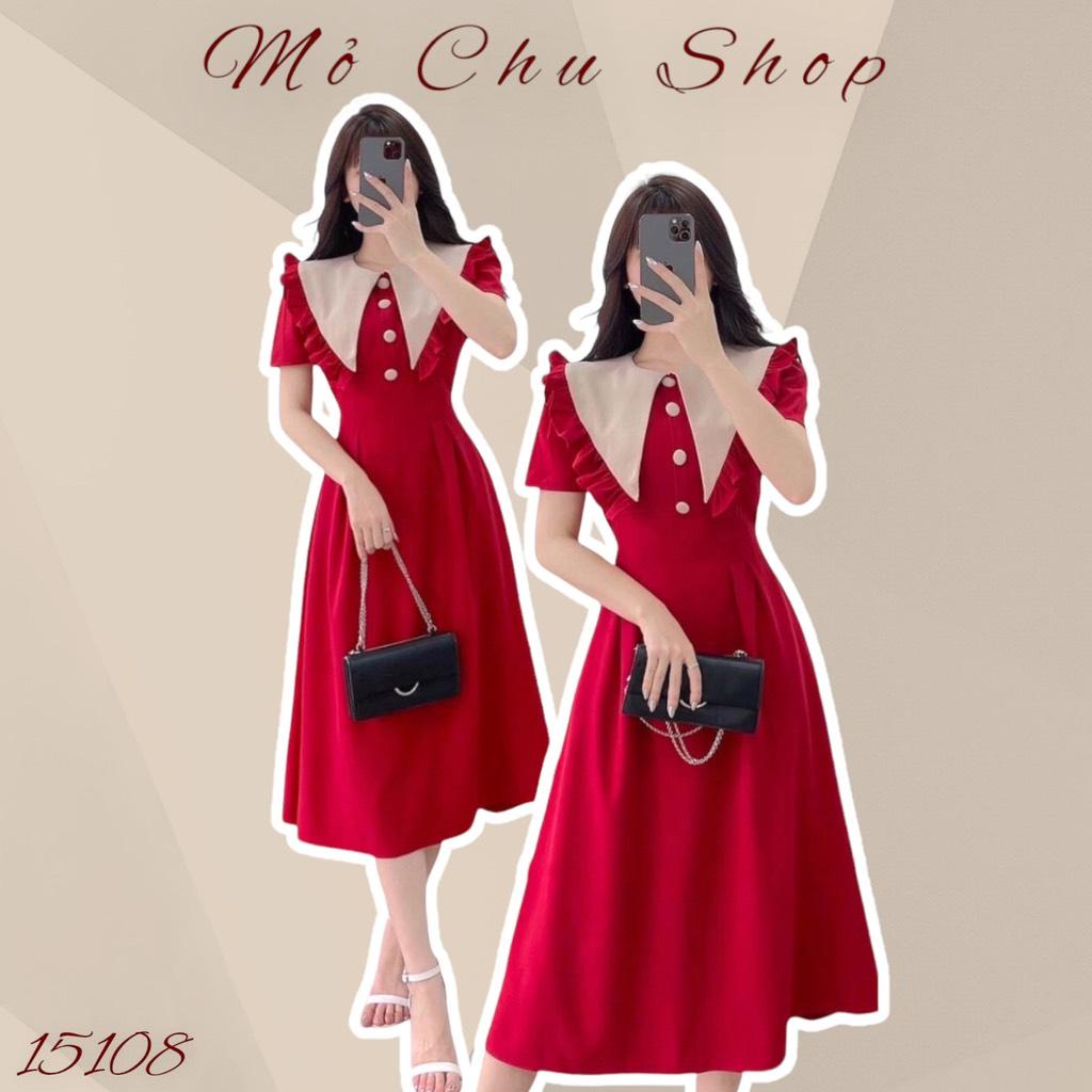 ĐẦM MIDI CỔ BÈO VIỀN PHỐI MÀU
