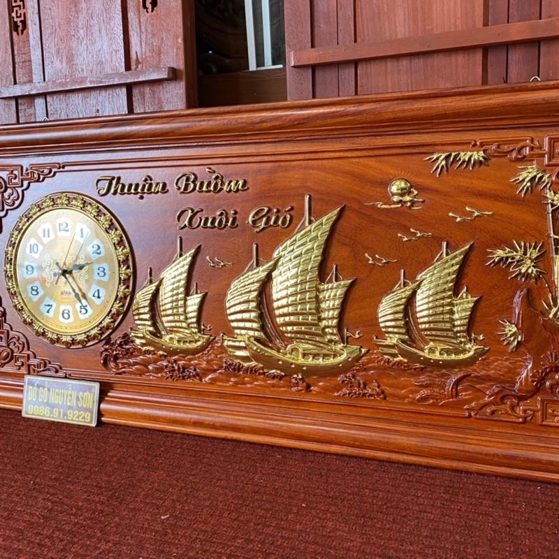 Tranh đồng hồ gỗ hương thuận buồm xuôi gió kích thước 48*108,dày 4cm