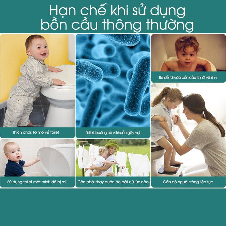 Ghế ngồi bồn cầu, nắp bồn cầu có thang vịn cho bé tự đi vệ sinh