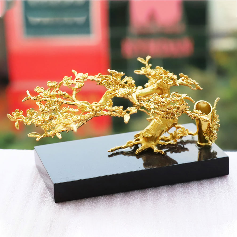 Cành hoa Mai thế Bon sai mạ vàng 3 in 1
