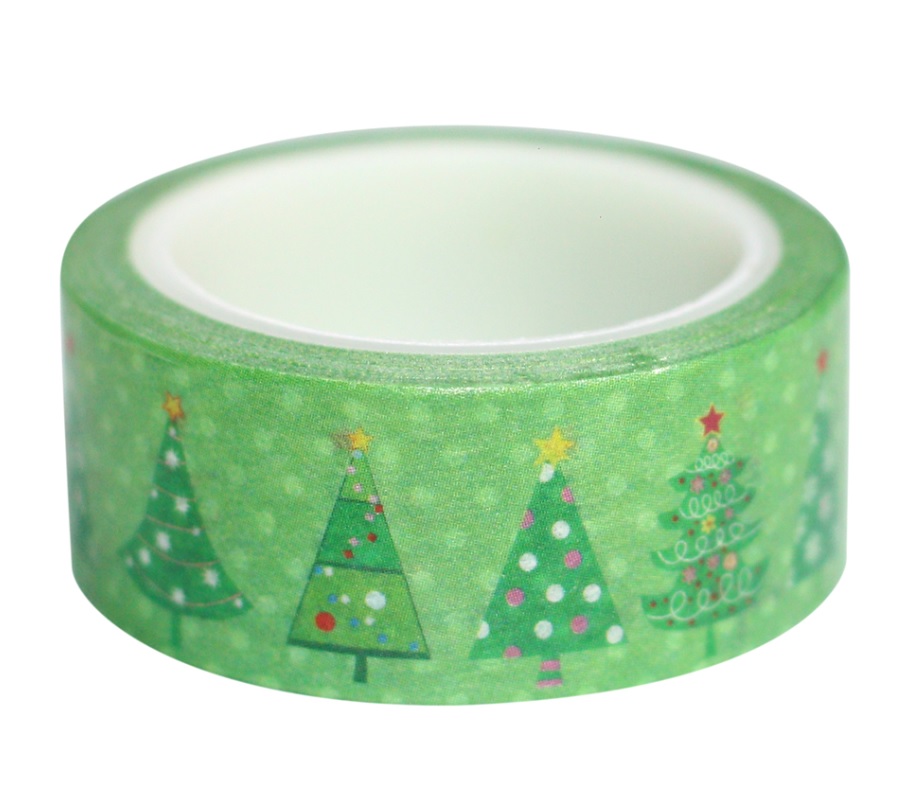 Combo 3 Cuộn Băng Keo Giấy Trang Trí Washi Tape Chủ Đề Giáng Sinh - Xanh Lá