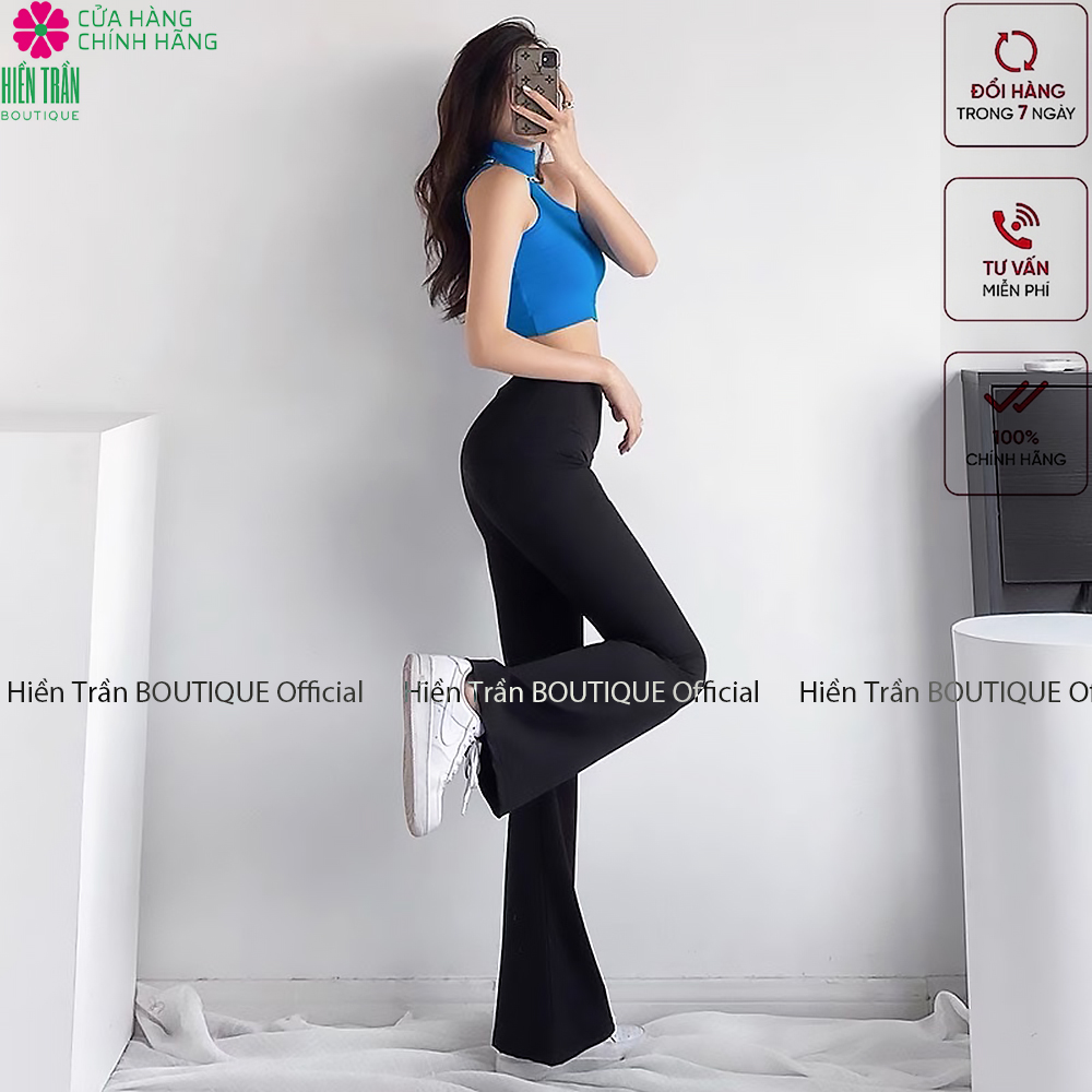 Quần ống loe Hiền Trần BOUTIQUE nữ lưng cạp cao co giãn vải Umi Hàn co giãn tốt dáng dài 