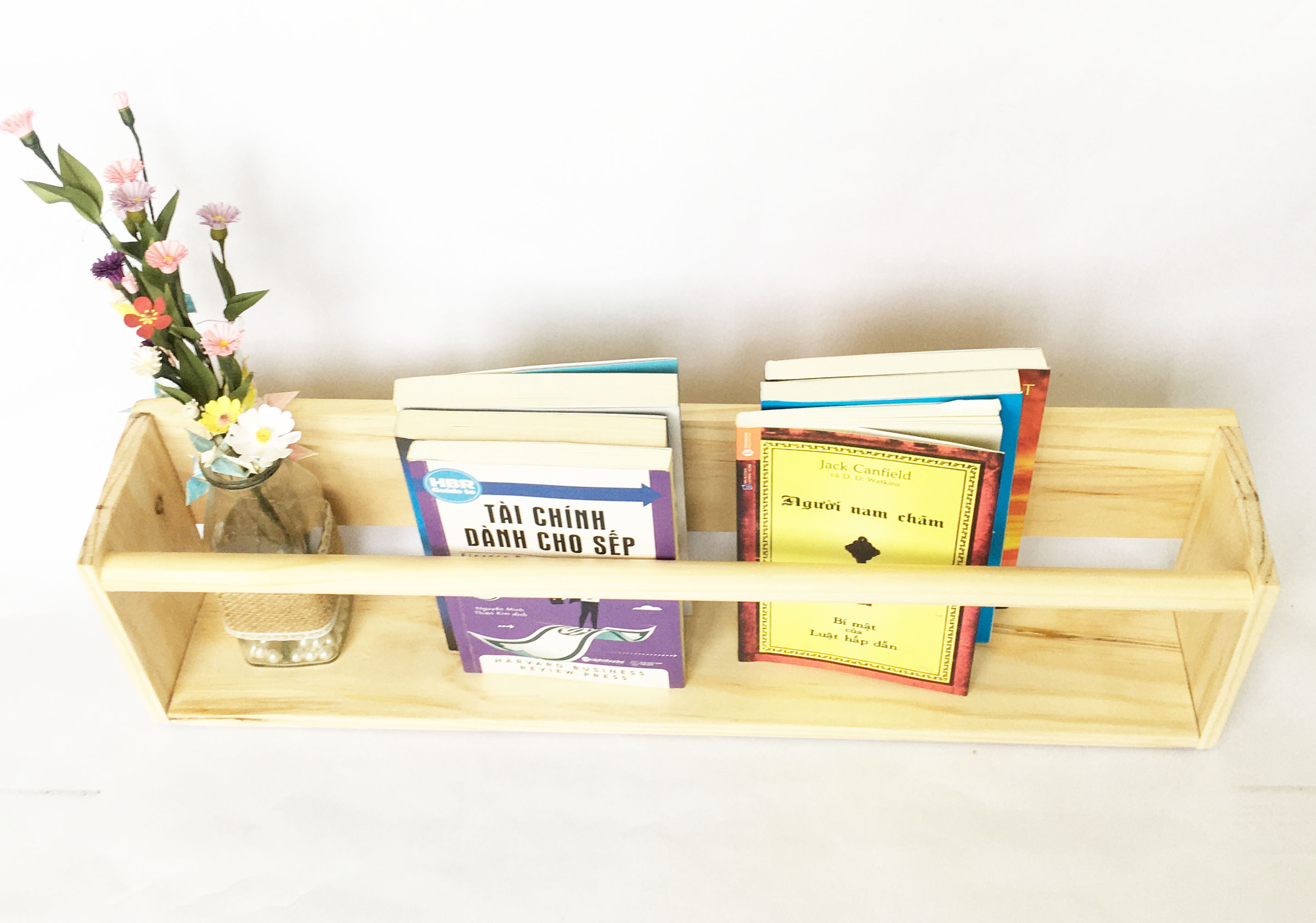 Kệ gỗ treo tường đa năng làm giá sách, trang trí, treo quần áo  gỗ thông D60xR11xC16