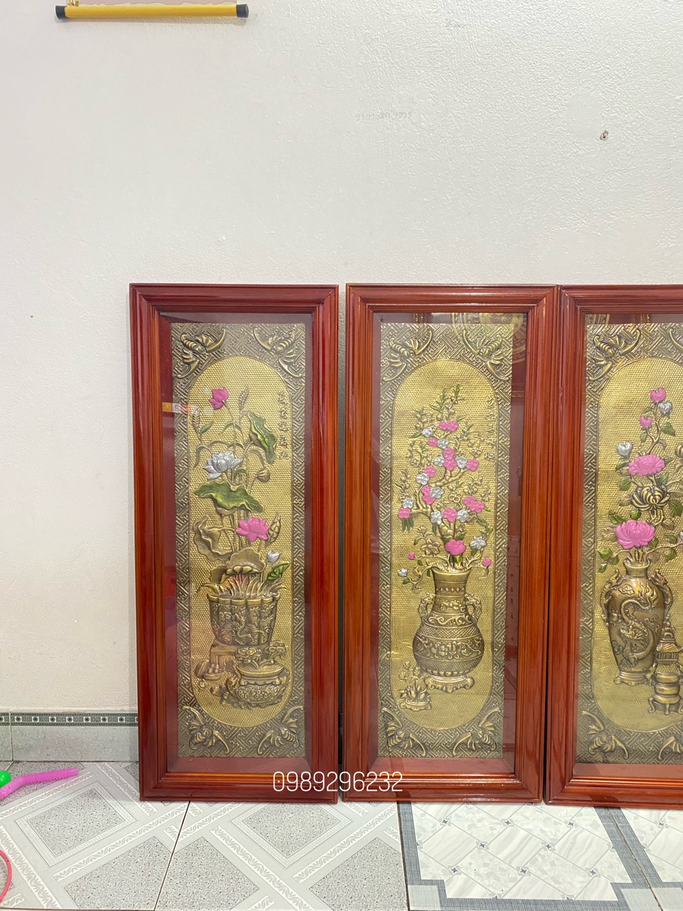 Bộ tranh Tứ Bình  bằng đồng vàng - Tranh tứ bình