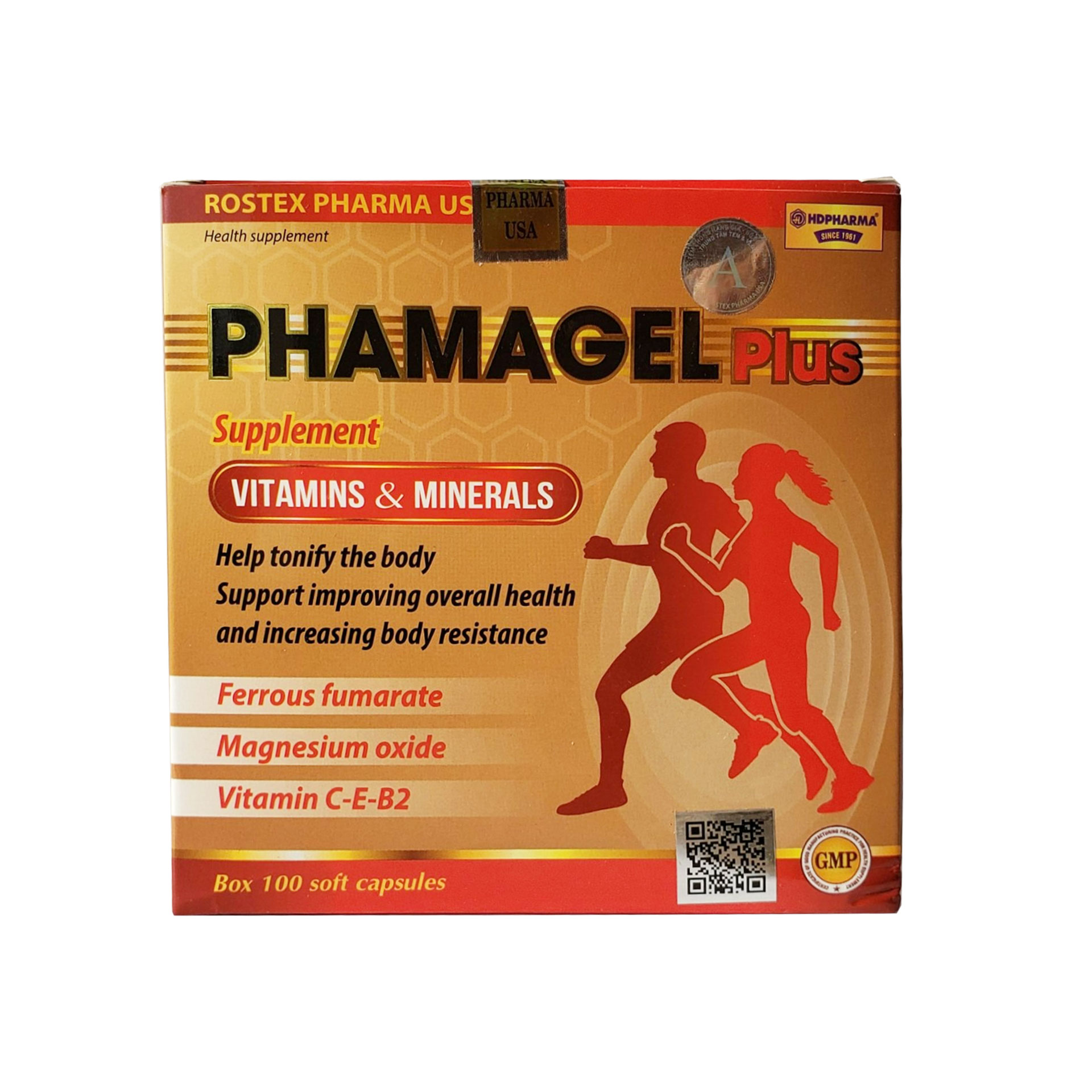 PHAMAGEL Plus Bổ sung Vitamin & Khoáng chất giúp bồi bổ cơ thể nâng cao sức đề kháng Hộp 100 viên