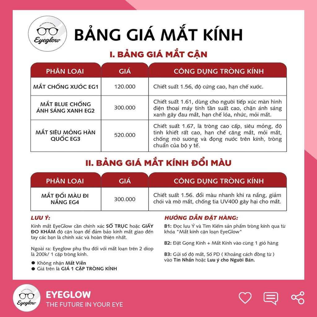 Kính gọng vuông chữ V EYEGLOW mắt kính hai chấm không độ hot trend chống ánh sáng xanh cao cấp EG2201