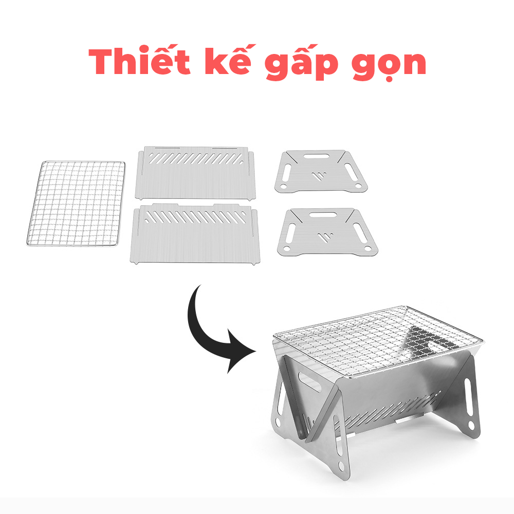 Bếp Nướng Than Hoa Gấp Gọn | Bếp Nướng BBQ Dã Ngoại Mini Inox 304 | Dành Cho 2-3 Người