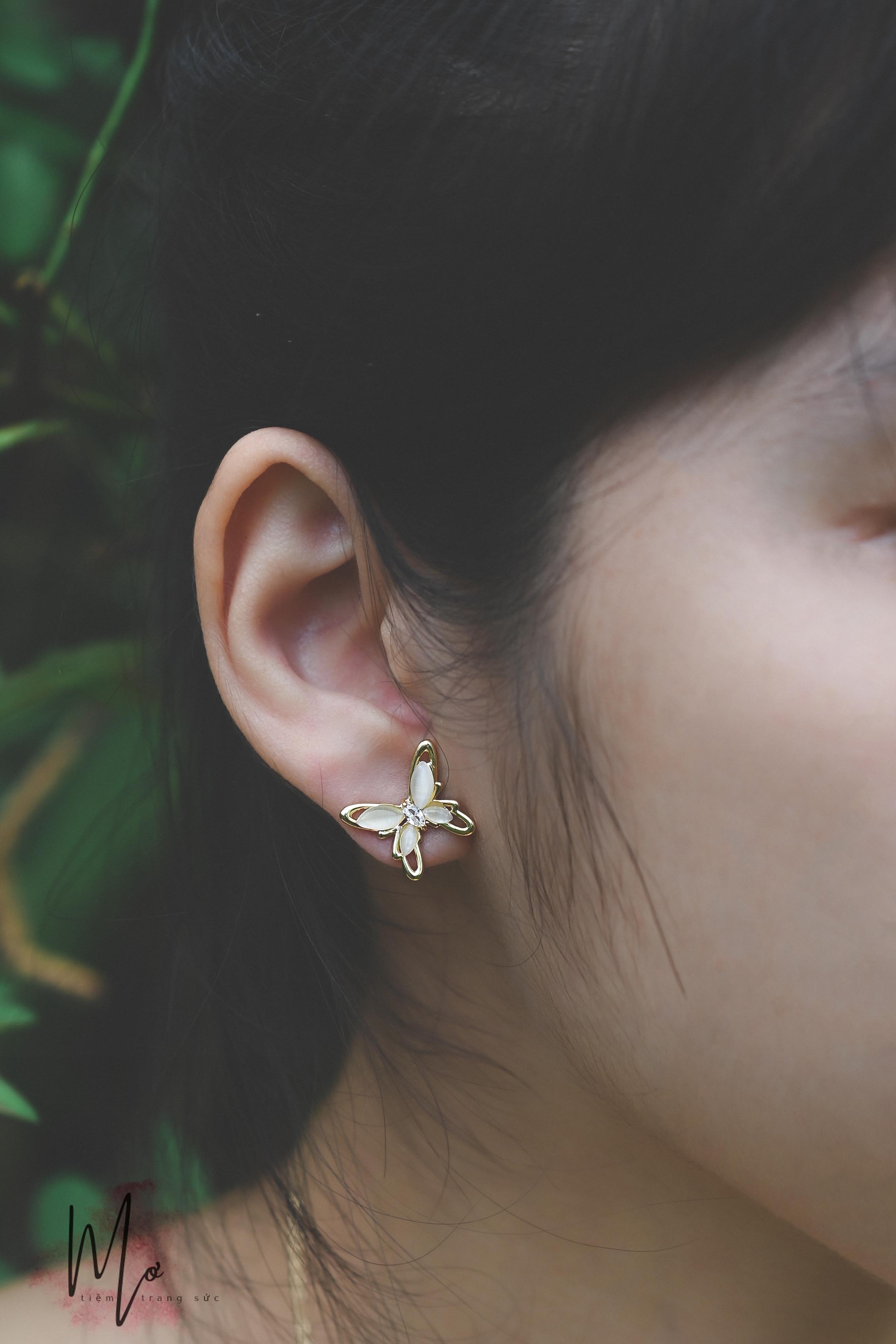 Bông tai bạc 925 họa tiết nơ ngọc trai