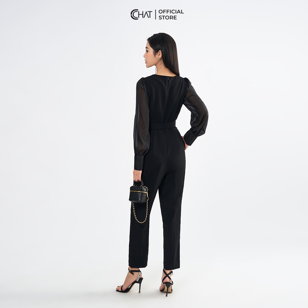 Jumpsuit Nữ  Cổ Nữ Hoàng Phối Tay Chất Tuytsi Cao Cấp Mềm Mịn 22JDS8007BT