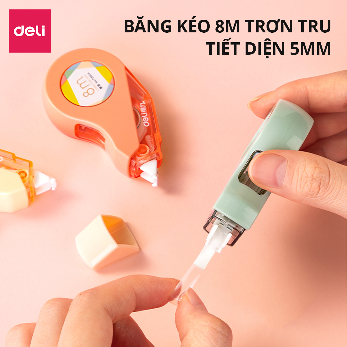 Bút Xóa Băng Học Sinh 8M Xinh Xắn Deli - Xóa Sạch Bám Dính Tốt Khô Nhanh Viết Đè Lên Ngay - Băng Kéo Văn Phòng Nhiều Màu