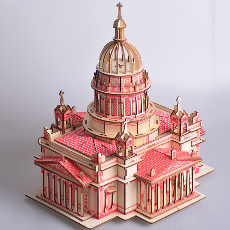 Đồ chơi lắp ráp gỗ 3D Mô hình Nhà thờ Christian Cathedral Laser Kèm đèn LED
