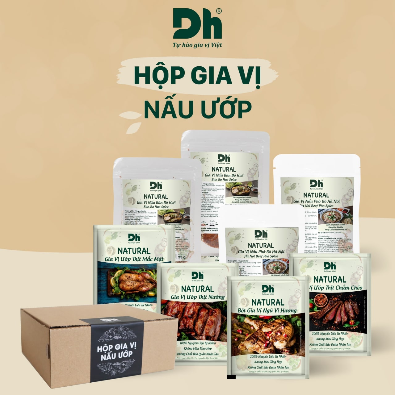 Hộp Gia Vị Nấu Ướp Dh Foods - Set 2 loại nguyên liệu nấu Phở - Bún Bò và 4 loại nguyên liệu ướp thịt nướng