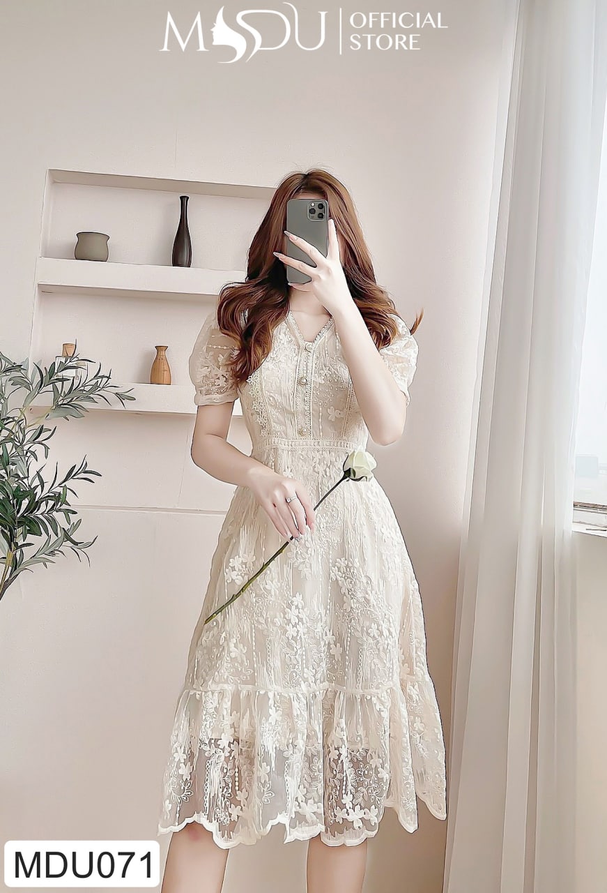 Đầm dự tiệc cổ tim ren trắng MDU071 - GLADY DESIGN [kèm ảnh thật