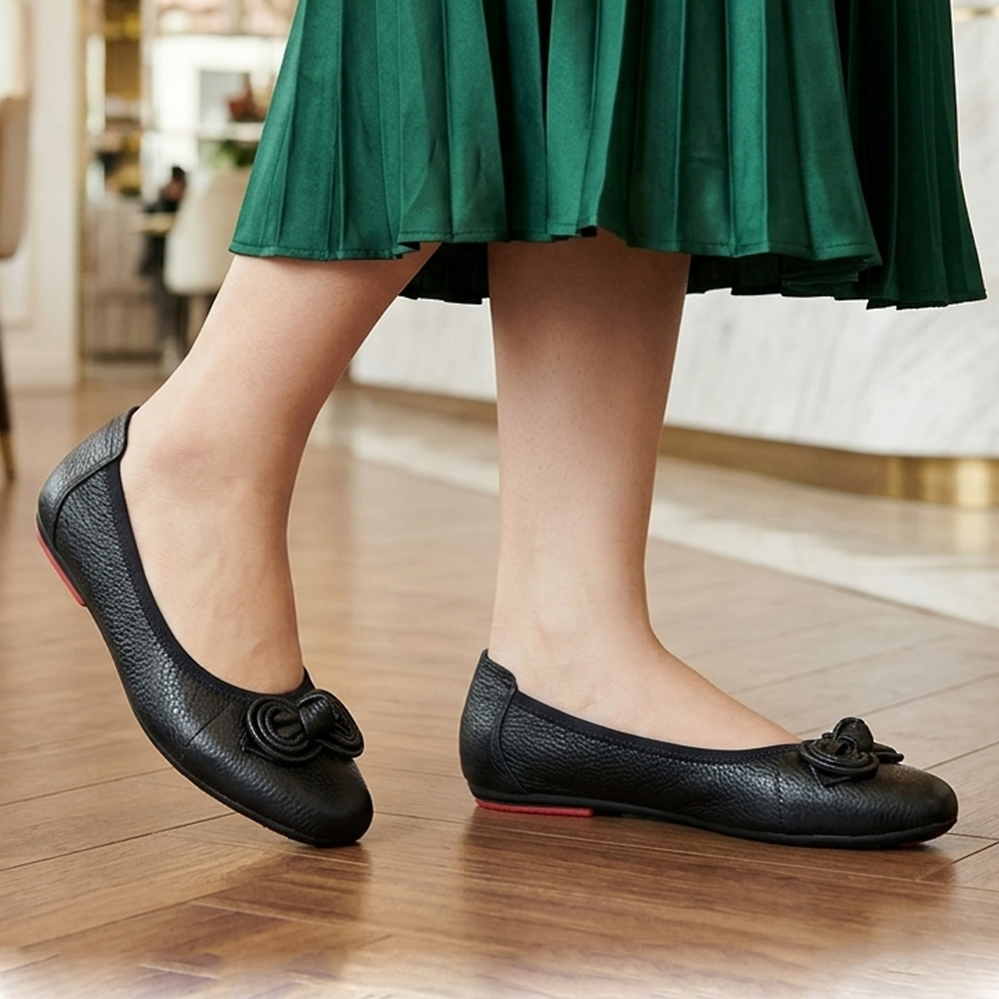 Giày Nữ Búp Bê Đế Bệt TiTi ĐÔ Da Bò Thật Cao Cấp GBBN2040