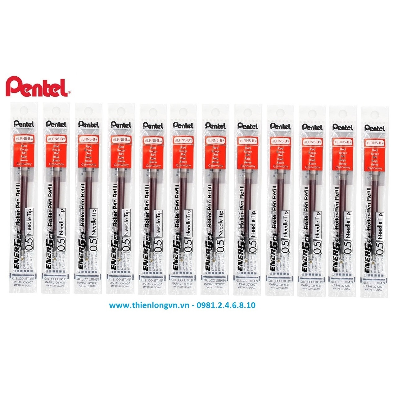 Hộp 12 Ruột bút nước energel Pentel LRN5 màu đỏ