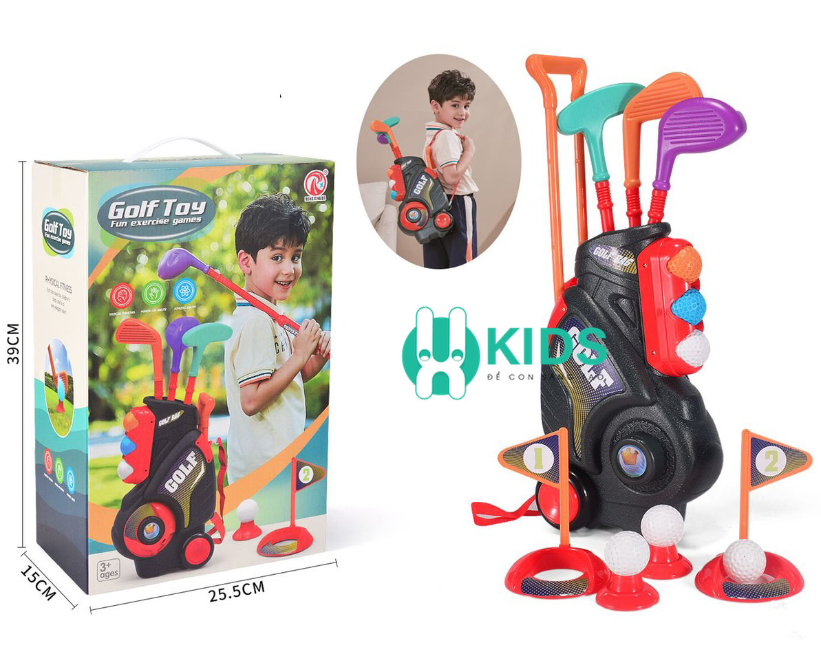 Bộ đồ chơi gậy đánh golf mini cỡ lớn cho bé vui chơi vận động bao gồm cả túi xách có bánh xe dễ di chuyển