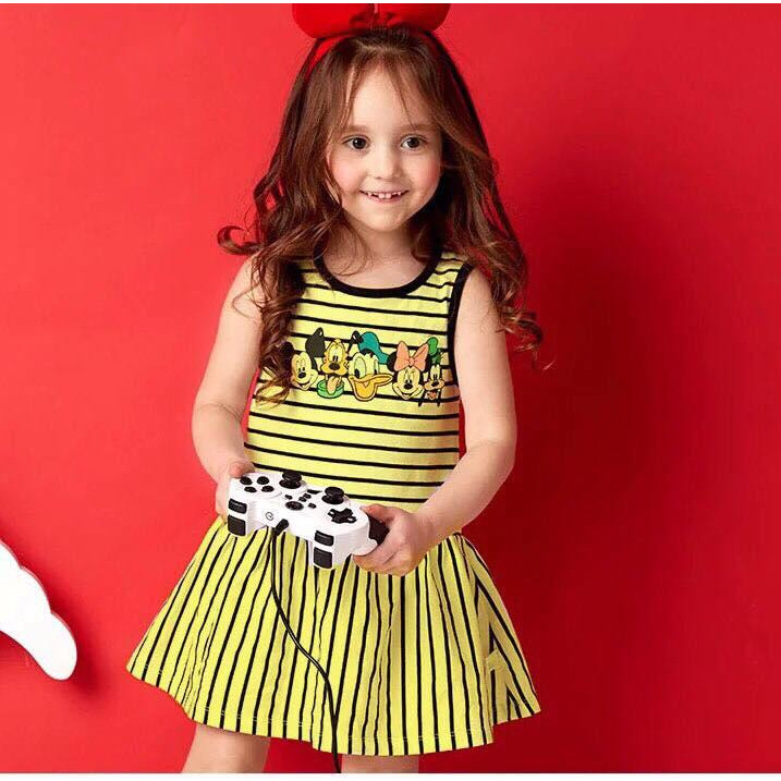 ĐẦM THUN SỌC BÉ GÁI IN HÌNH MICKEY