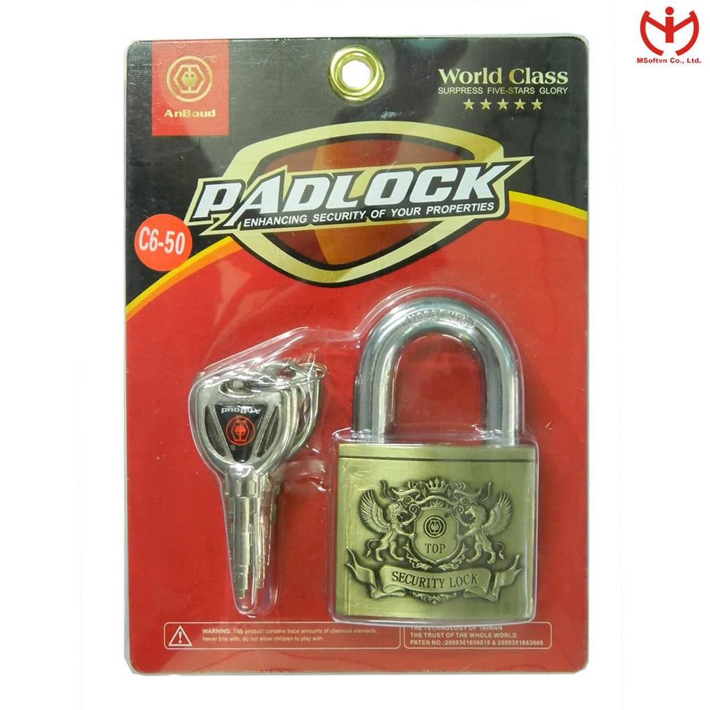 Ổ khóa Anboud C6-50 thân kẽm rộng 50mm màu vàng đồng - MSOFT