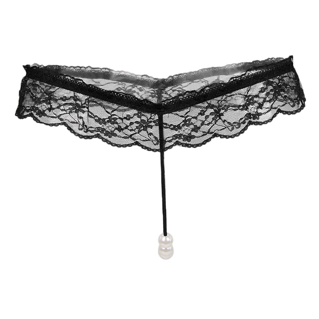 Stylish Women's Transparent Lace Pearl Mini G-string Briefs Panties Underwear T-back