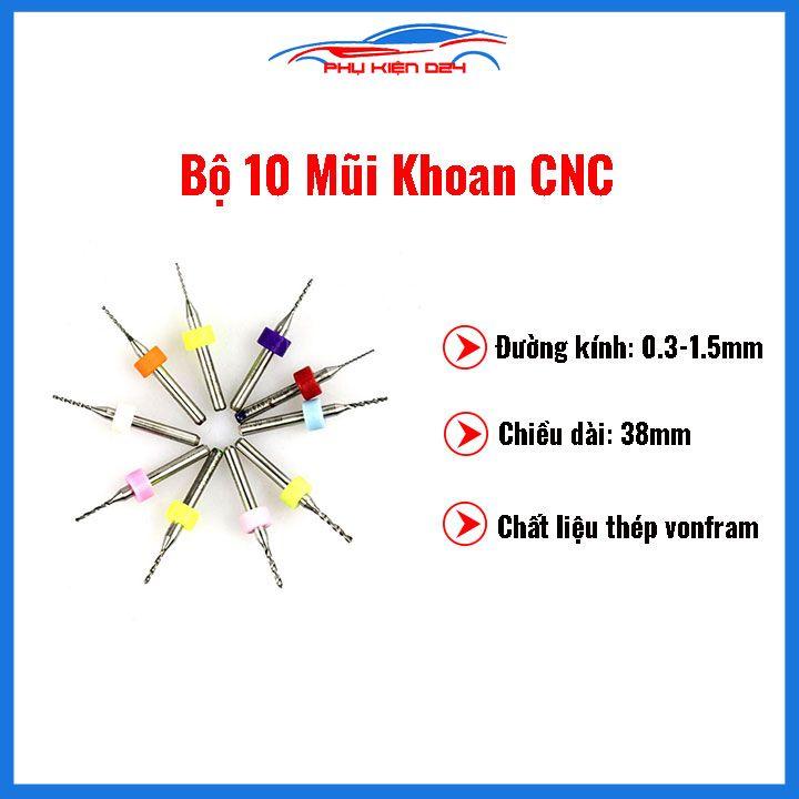 Hộp 10 mũi khoan CNC cao cấp độ chính xác cao đường kính tùy chọn 0.3mm-3.0mm