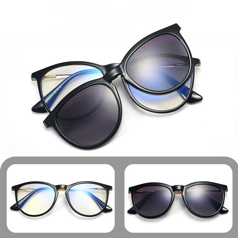 Quang Học Nam Châm Kẹp Kính Gọng Kính Mát Nữ Vintage Tròn Retro Thời Trang Chất Lượng Cao 2 Trong 1 Kẹp Kính Chống Nắng Nữ 2021