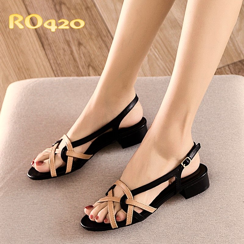 Giày sandal nữ cao gót 2 phân hàng hiệu rosata màu kem ro420