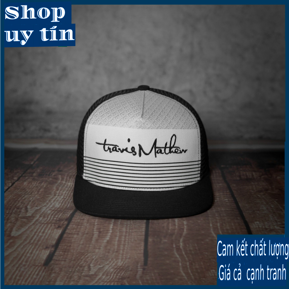 Freeship - MŨ NÓN KẾT LƯỠI TRAI SNAPBACK TRAVIS TRẮNG ĐEN THỜI TRANG NAM NỮ CHẤT LƯỢNG CAO CẤP 