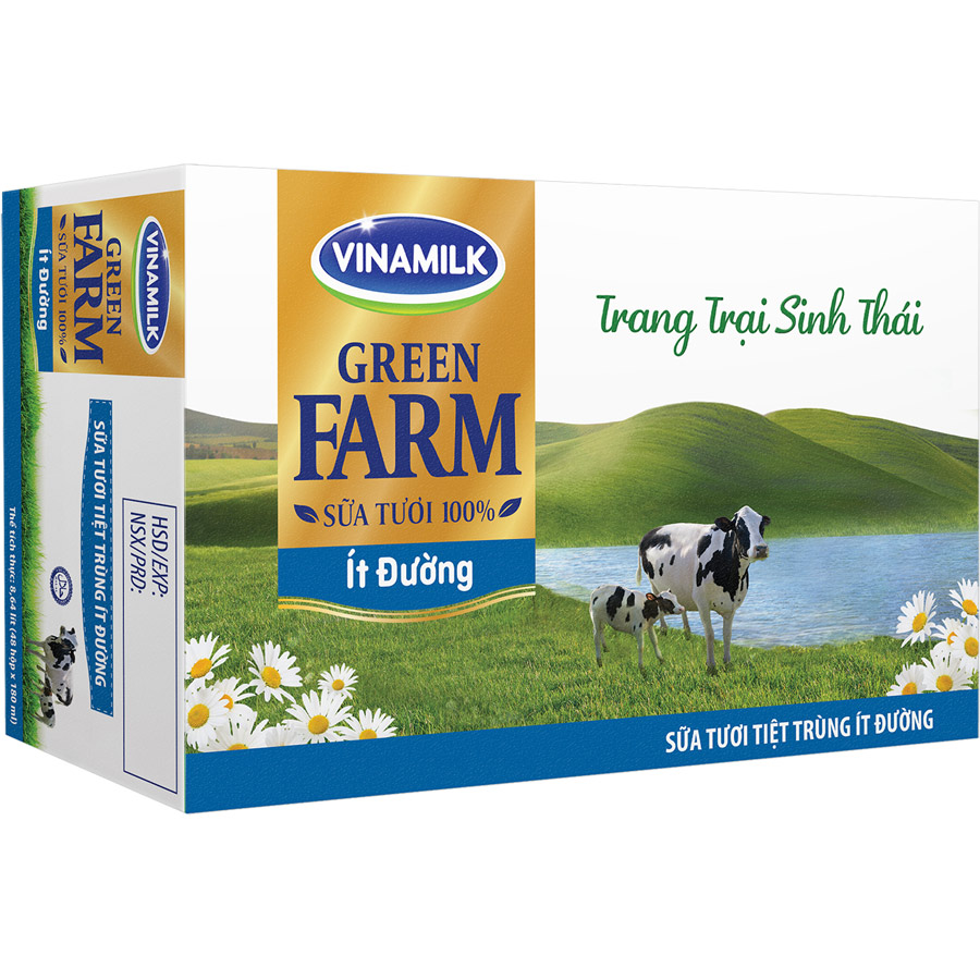 Thùng 48 Sữa Tươi Tiệt Trùng Vinamilk Green Farm - Sữa Tươi 100% Ít Đường 180ml