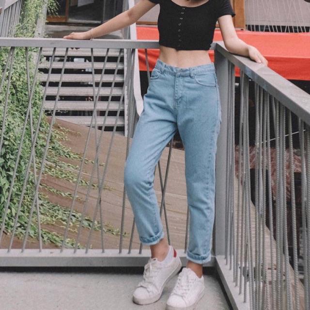Quần Baggy BoyFriend - Quần Jeans Lưng Cao Trên Rốn Không Giãn [HOT TREND