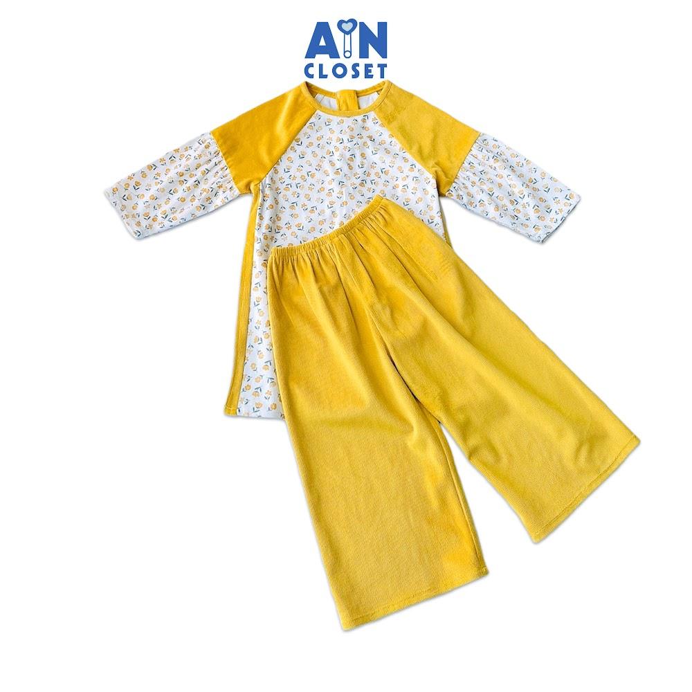 Bộ Áo Dài bé gái họa tiết Hoa Cúc Sao Băng Vàng Cotton Nhung - AICDBGRXJS0B - AIN Closet