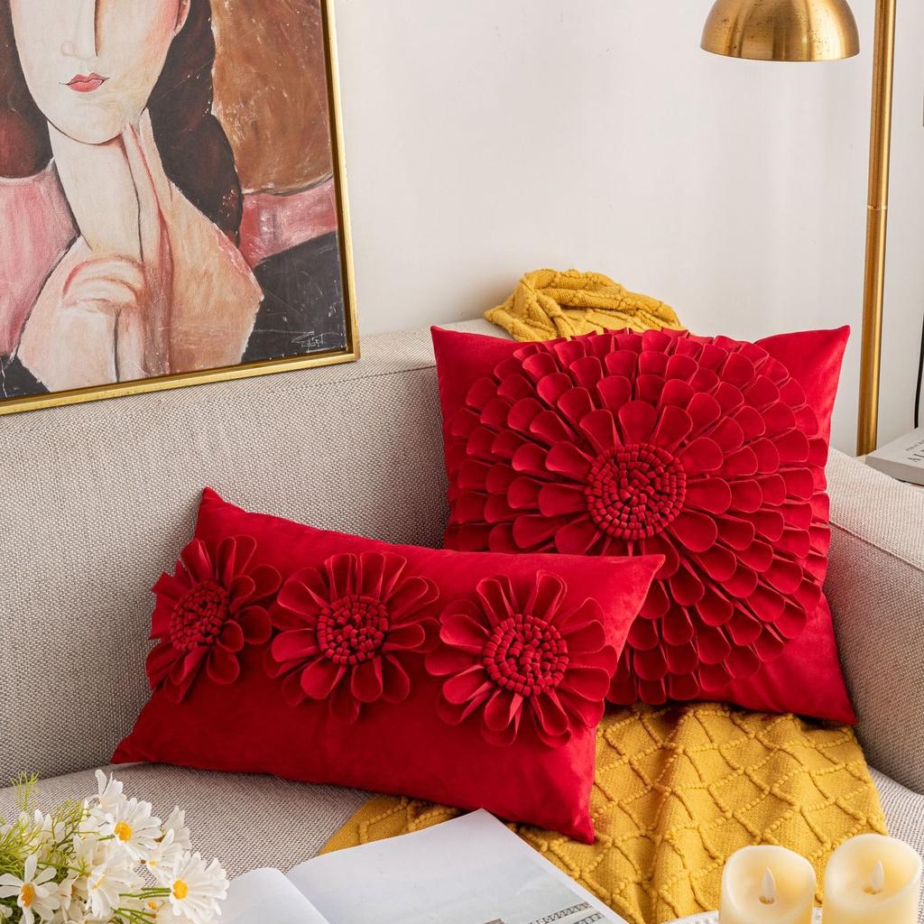Gối trang trí sofa cao cấp, hoa văn độc lạ màu Đỏ 45x45cm, 30x50cm