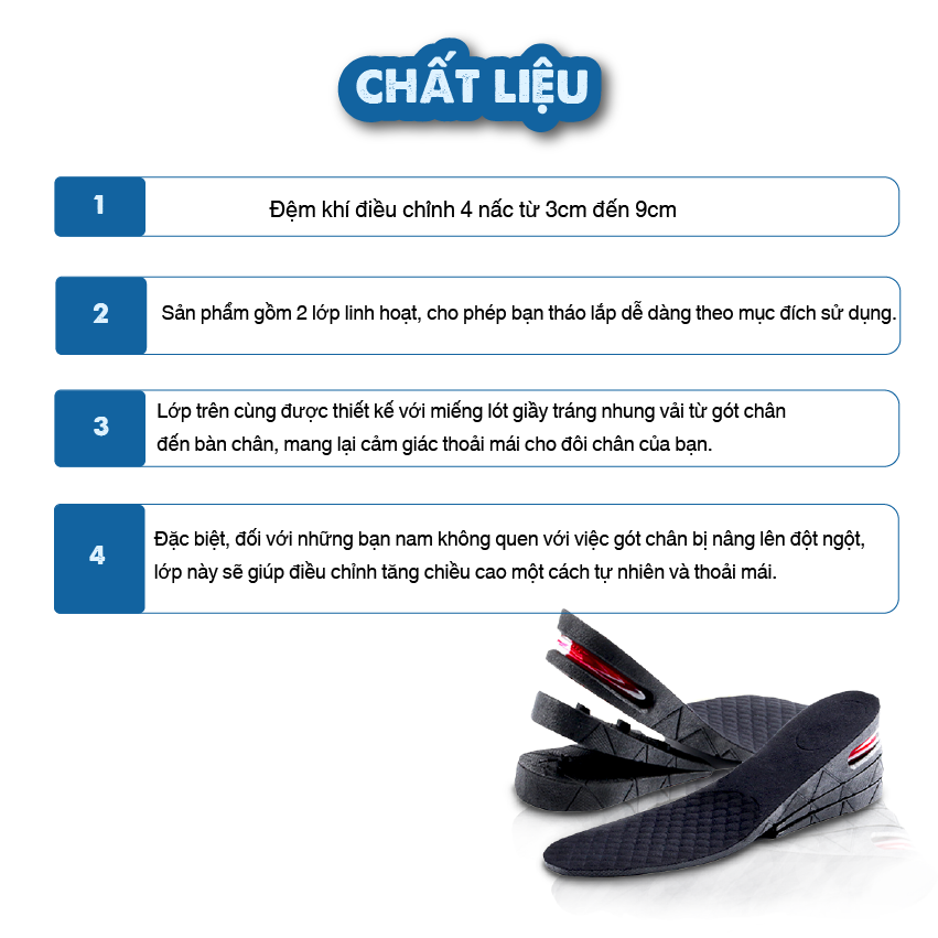 Cặp Lót Giày Đệm Khí Tăng Chiều Cao XIMO XL10 Êm Chân và Thoáng Khí