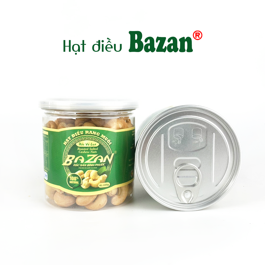 Hạt điều rang muối Bazan Bình Phước nguyên hạt dinh dưỡng A+ loại 1 hộp 235g nắp bật sạch vỏ lụa