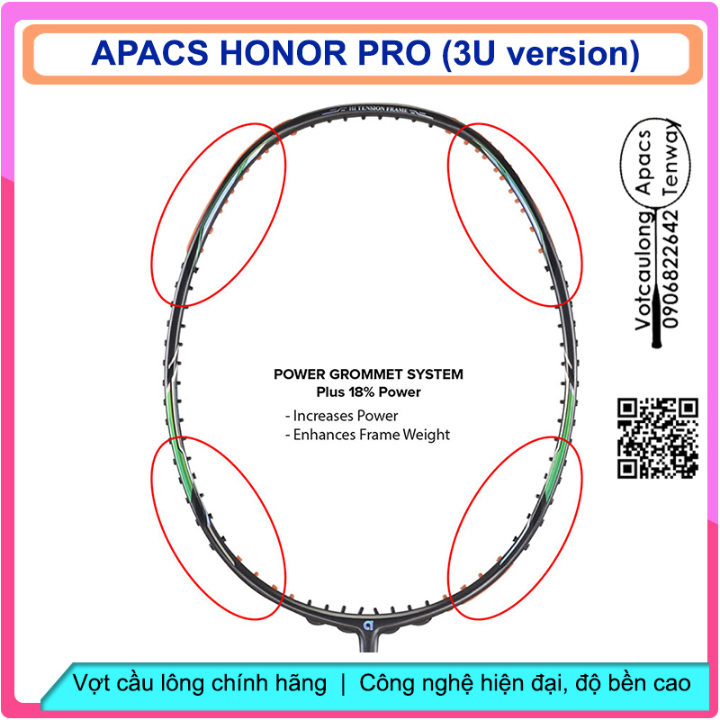 Vợt cầu lông Apacs Honor Pro - 3U | Vợt 3U thân đũa công nghệ mới, nặng đầu chuyên công, khung đan 17kg
