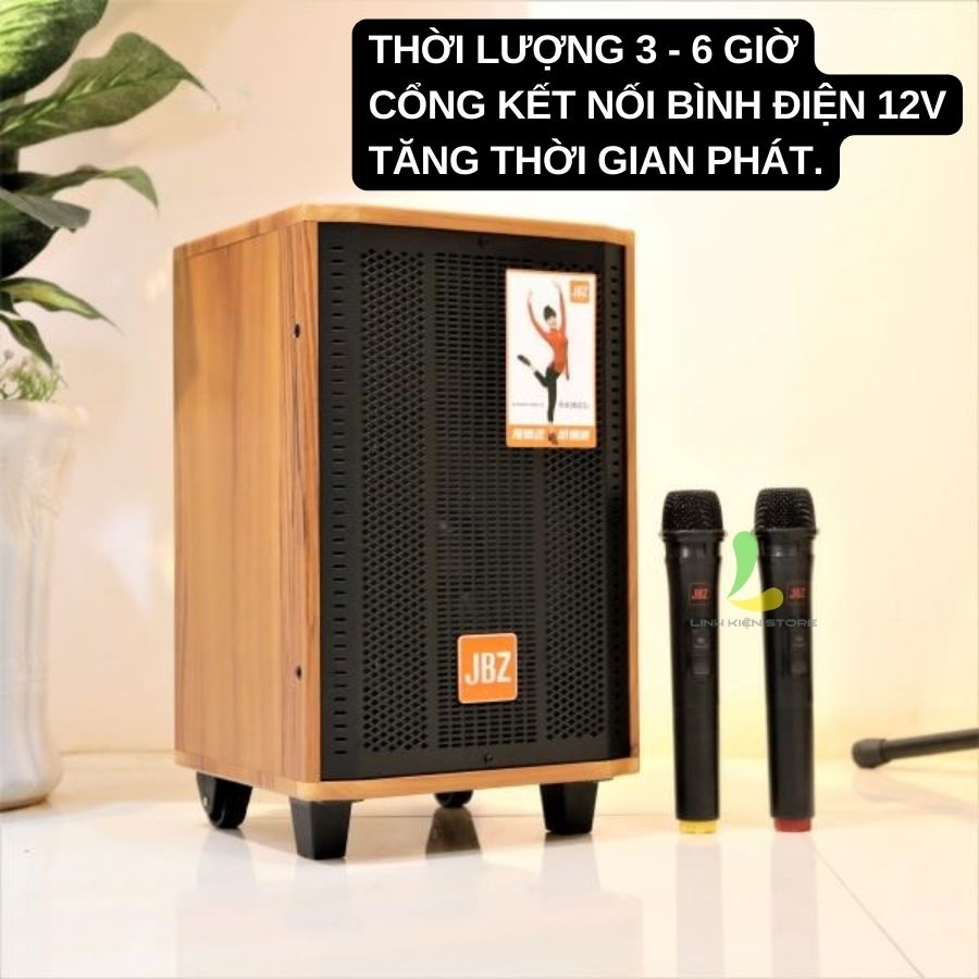 Loa kéo JBZ J7 - Loa di động thùng gỗ công suất 100W tặng kèm micro hát karaoke chống hú, âm thanh chân thực và mạnh mẽ - Hàng nhập khẩu