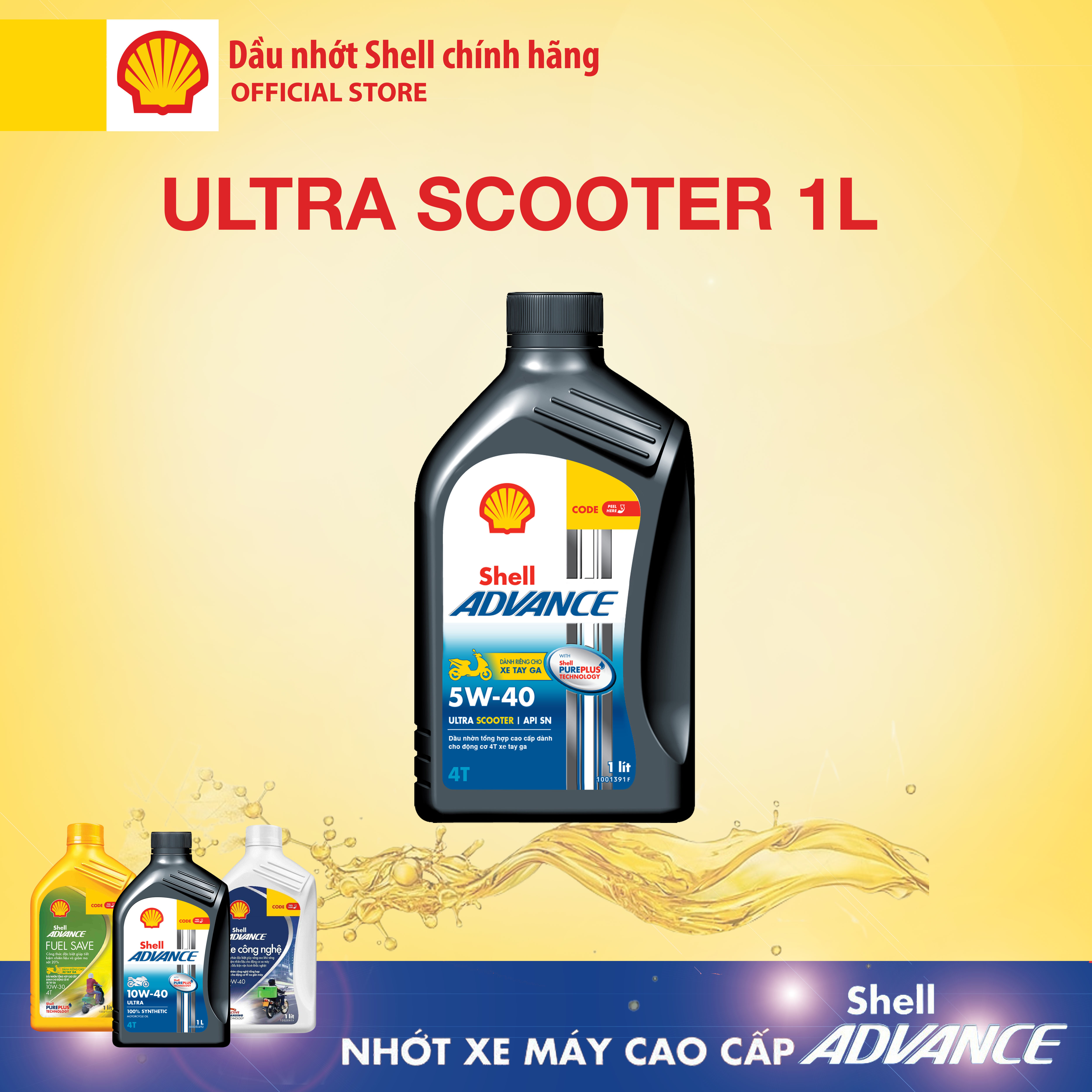 Dầu nhớt xe tay ga cao cấp 4T Shell Advance ULTRA Scooter 5W40 SN 1L