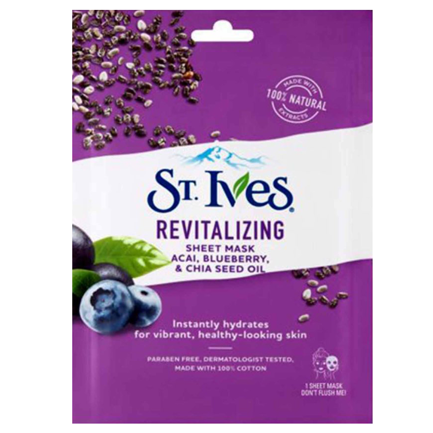 Mặt Nạ Duy Trì Độ Ẩm St. Ives Revitalizing Sheet Mask Acai, Blueberry, Chia Seed Oil - 1 Miếng