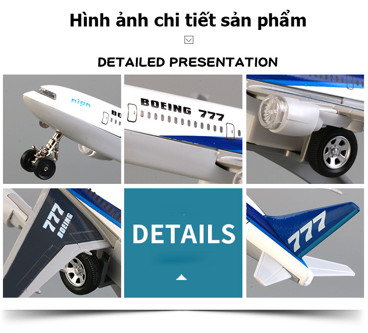 Đồ chơi mô hình máy bay BOEING 777 KAVY NO.8807 âm thanh và ánh sáng bằng hợp kim có thể trưng bày