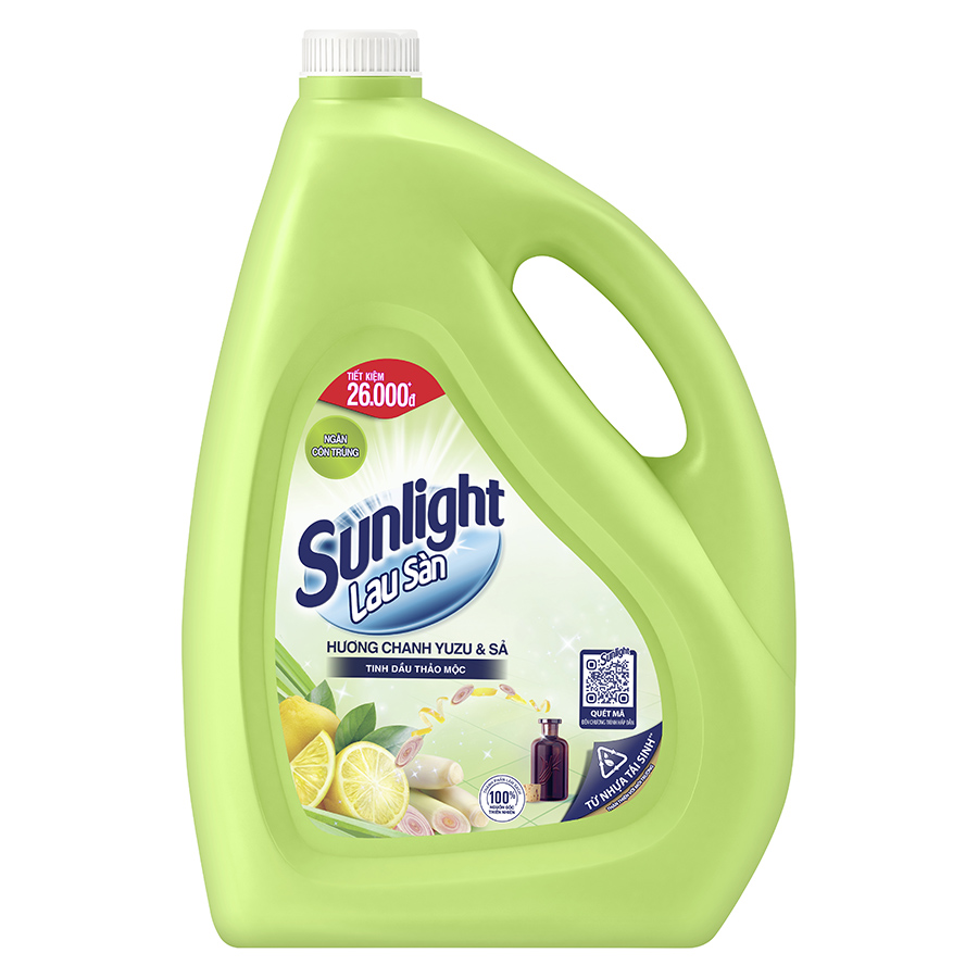 Nước Lau Sàn Sunlight Tinh Dầu Thảo Mộc Hương Hương Chanh Yuzu &amp; Sả 3.6 Kg - Sạch Thơm Thư Thái - Nhà Thêm Trong Lành