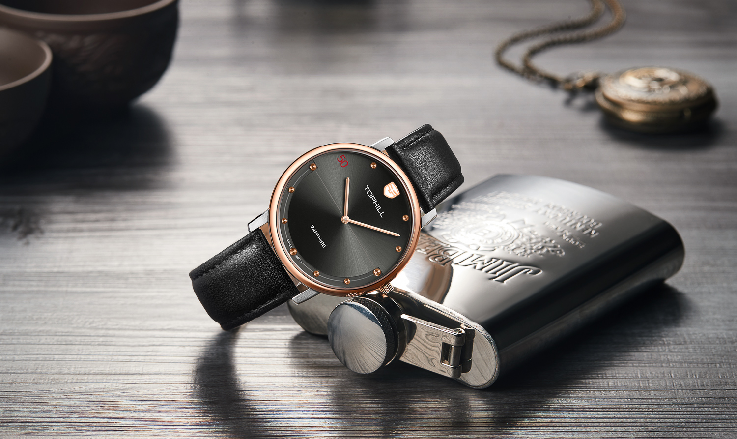 Đồng hồ nam dây da cổ điển thương hiệu Thụy Sĩ TOPHILL TS011G.PB7052