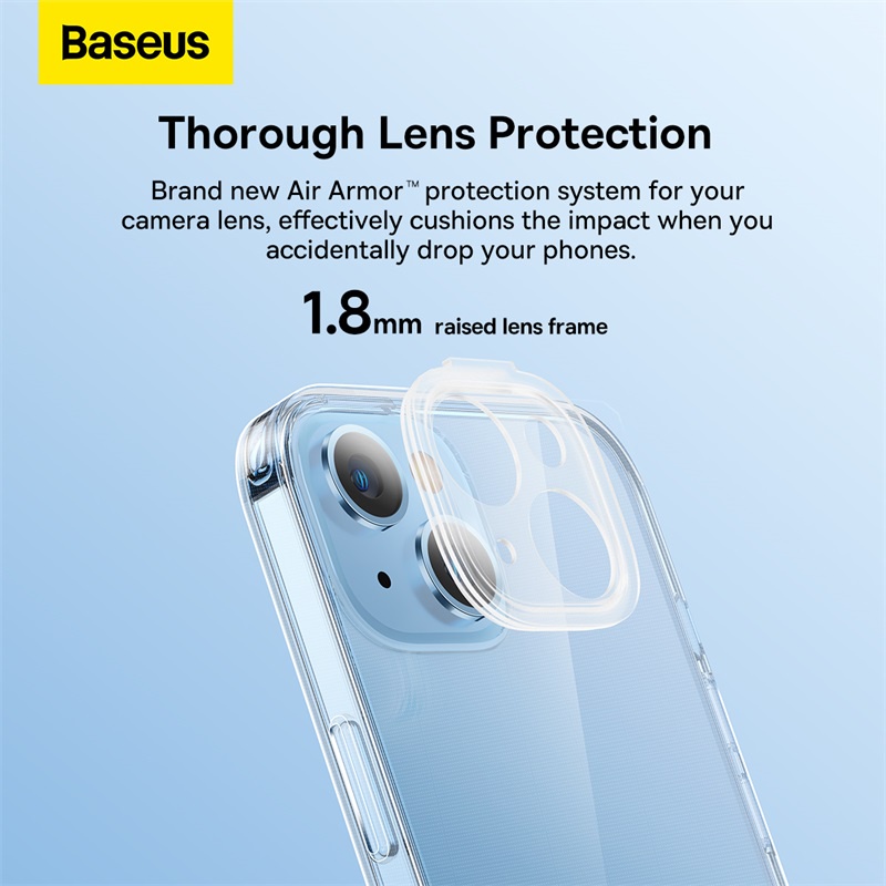 Ốp lưng chống sốc trong suốt cho iPhone 14 Plus hiệu Baseus Protective Case trang bị khung bảo vệ camera, chống chịu va đập cực tốt, độ trong suốt chuẩn HD - hàng nhập khẩu